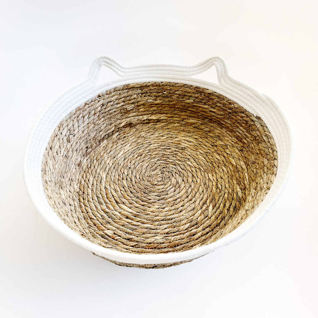 Handmade Woven Rattan Cat Bed with Cushion