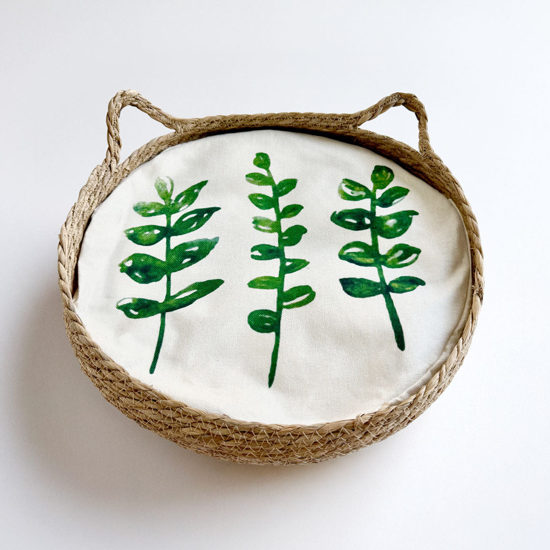 Handmade Woven Rattan Cat Bed with Cushion